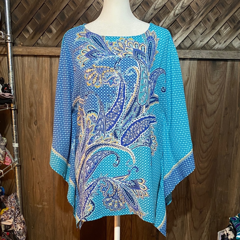 Bob Mackie Turquoise and Blue Paisley Blouse